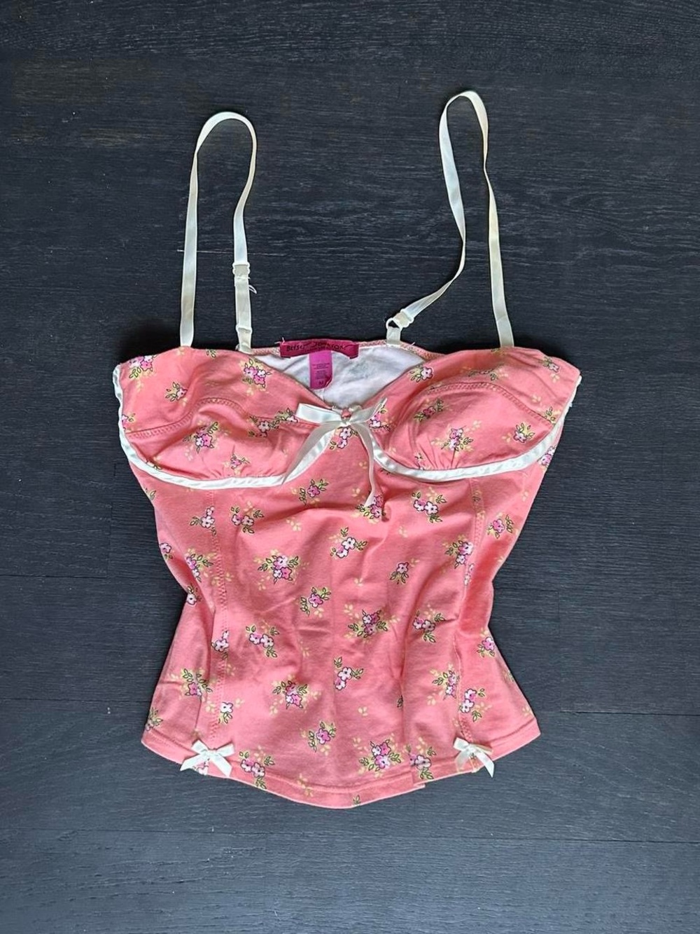 Betsey Johnson Pink Floral Camisole with White Trim